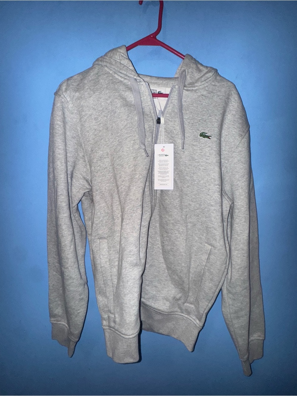 Classic Lacoste Men's Grey Zip Hoodie Sweatshirt Mens Medium New With Tags